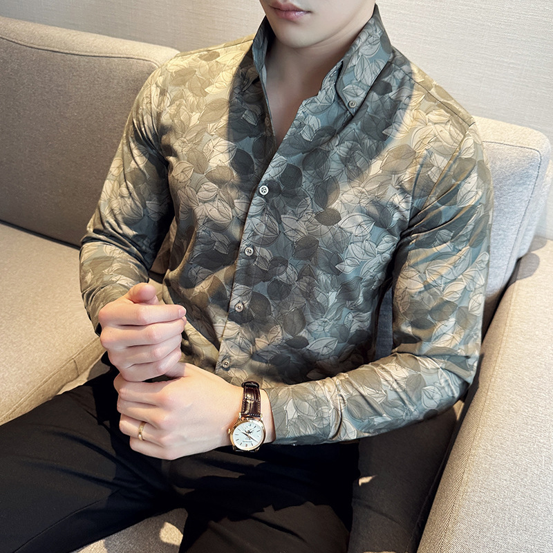 Men's Floral Shirt, Long-Sleeved, Korean Style, Slim Fit, Hairstylist, Handsome, Ds-C312A-316-P68, Control 88