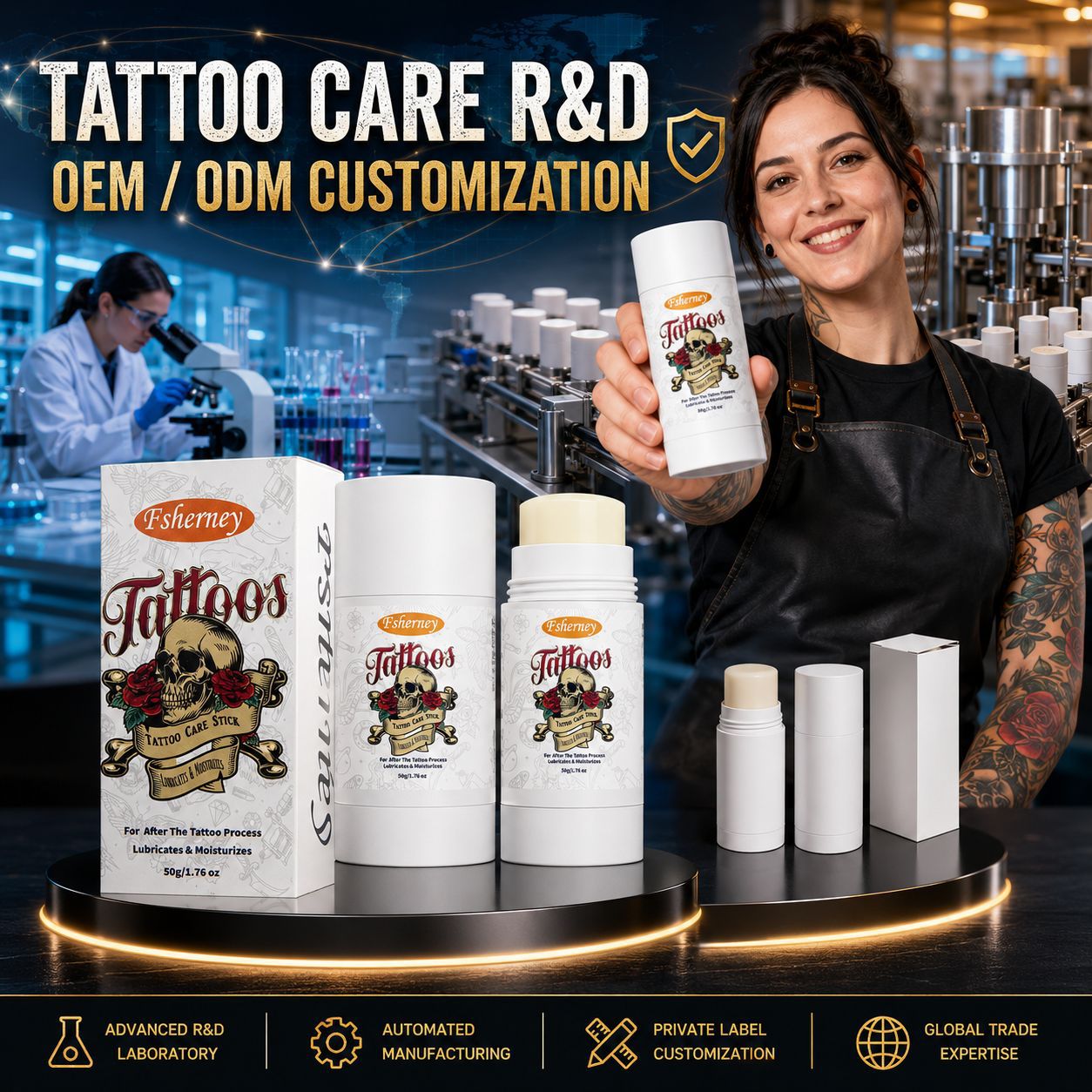 Low minimum order quantity custom logo vegan tattoo care stick with natural shea butter to quickly prevent ink fading