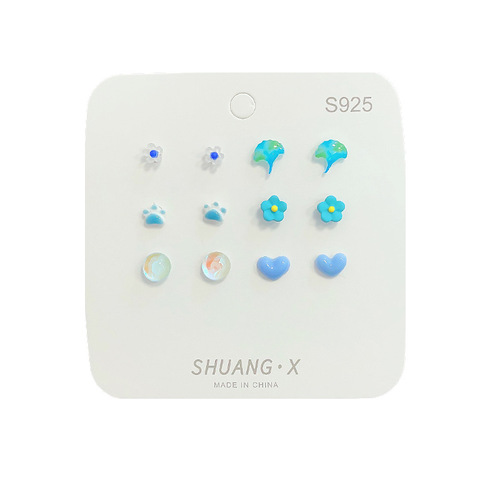 Weekly Cute Flower Small Earring Set for Women Resin Butterfly Design Ear Bone Nails Yiwu Silver Needle Earrings Wholesale