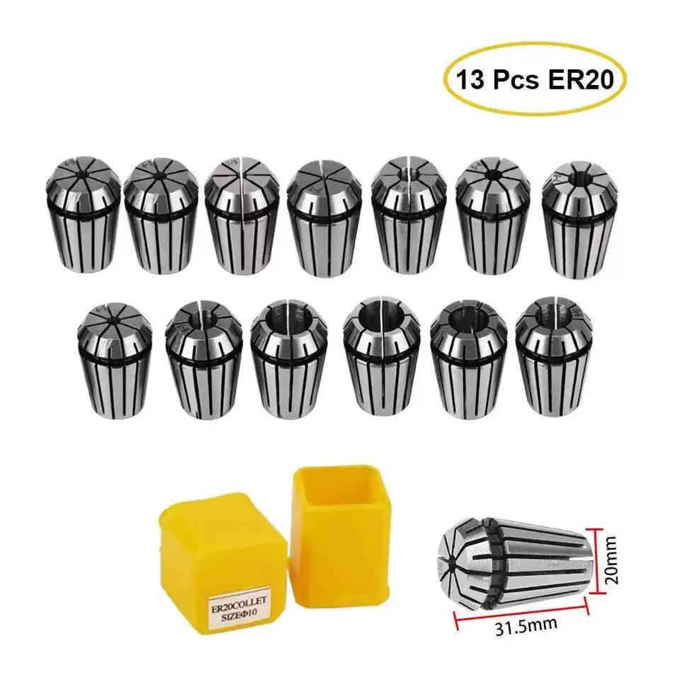 ER20弹簧夹头套装12Pcs ER20高精弹性筒夹雕刻机夹头跨境电商
