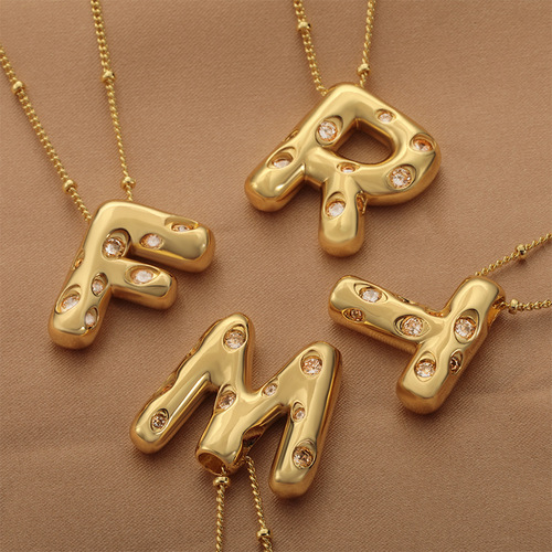 26-inch English alphabet necklace pendant for women, copper-plated and inlaid with zirconia, 18K letter lock chain pendant