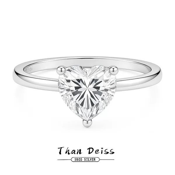 Xiaohongshu's Popular S925 Sterling Silver Single 6.5mm Moissanite Heart Diamond Ring for Women, Sweet and Versatile Light Luxury Accessory