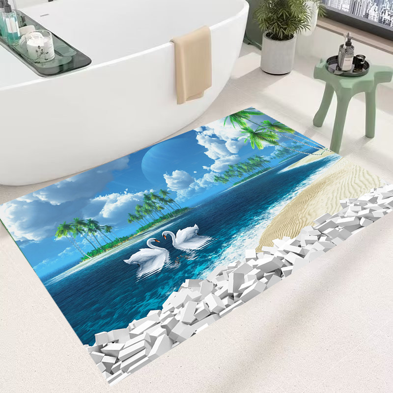 Tapis de bain océan 3d style plage antidérapant absorbant_voghion.com