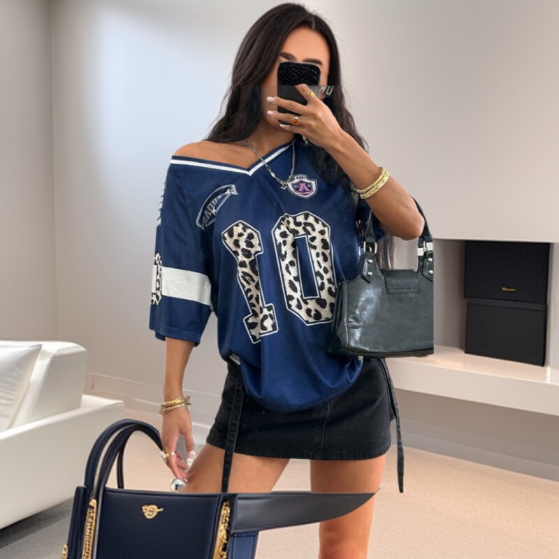 Digital Off-Shoulder 3D Digital Print Top in Mature Style, Short Jersey