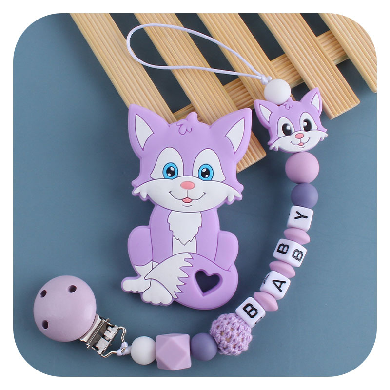 Hemu clip de chupete Fox gato juguete mordedor bebé nombre silicona gato chupete cadena infantil suministros