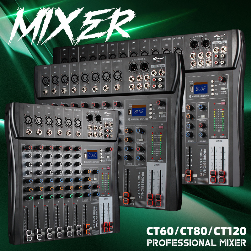 Conexión Bluetooth profesional CT60 / CT80 / CT120, mezclador de 6 / 8 / 12 canales con efecto de reverberación