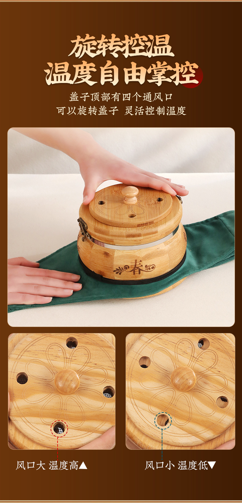 Wooden Moxa Box Portable Moxibustion Warmer for Home Body and Abdominal Heat Therapy with Moxa Stick Holder quality and texture