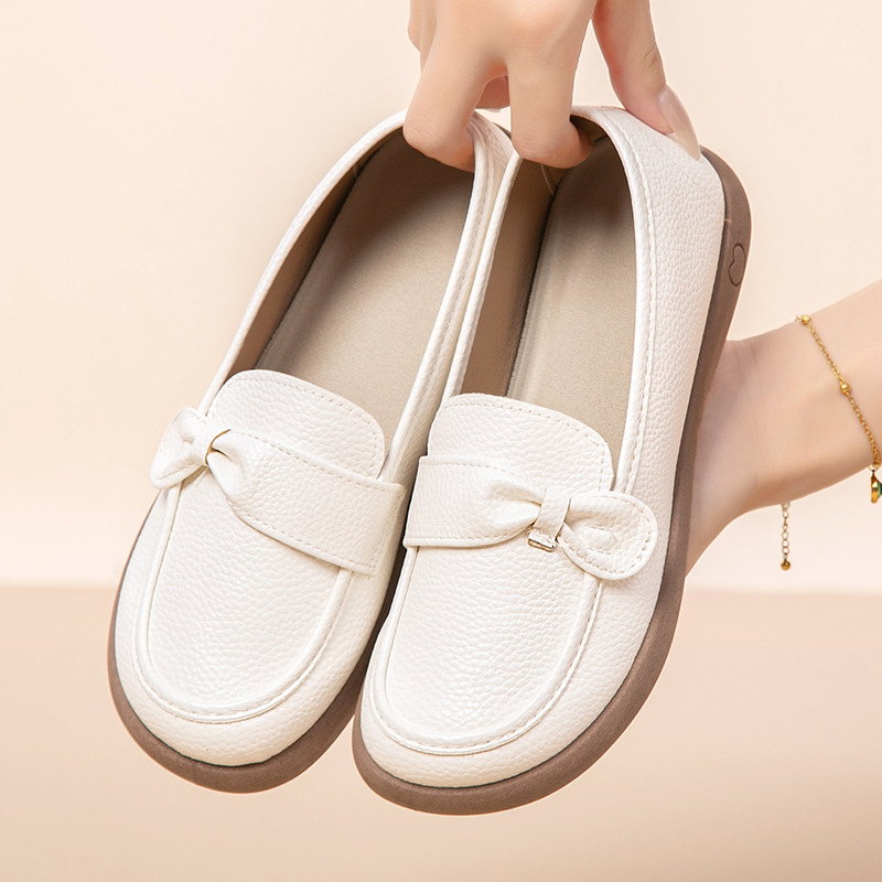 2025春季新款一脚蹬软底黑色单鞋舒适英伦风软皮小乐福鞋百搭皮鞋