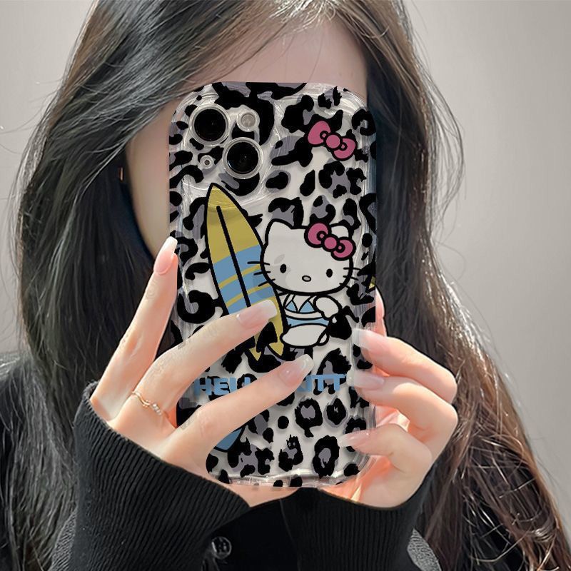 iphone16pro 휴대 전화 케이스에 적합한 수영복 표범 무늬 KT 고양이 Apple 15plus 유럽 및 미국 14 만화 13/12