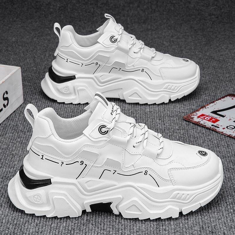Giày sneaker nam da tổng hợp đế cao su gót thấp 1-3 cm, giày thể thao chạy bộ đế mềm tăng chiều cao — CCC10 màu trắng, CCC10 màu đen