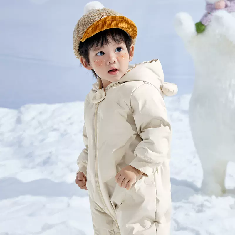 婴儿连体衣2025羽绒服男童新款冬季宝宝加厚女童爬服抱衣保暖