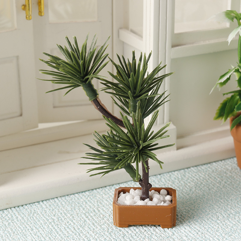 Miniature Model Pine Tree Plant Potted Mini Ornament 1:12 Scale Dollhouse Decoration Dollhouse Pretend Play DIY