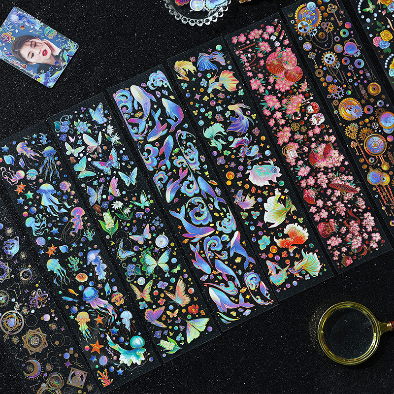 Vientiane serie de estampado impermeable pegatinas de cuentas de mano de PVC pegatinas adorables pegatinas de niños pegatinas de papelería material de tarjeta de tarjeta de oro