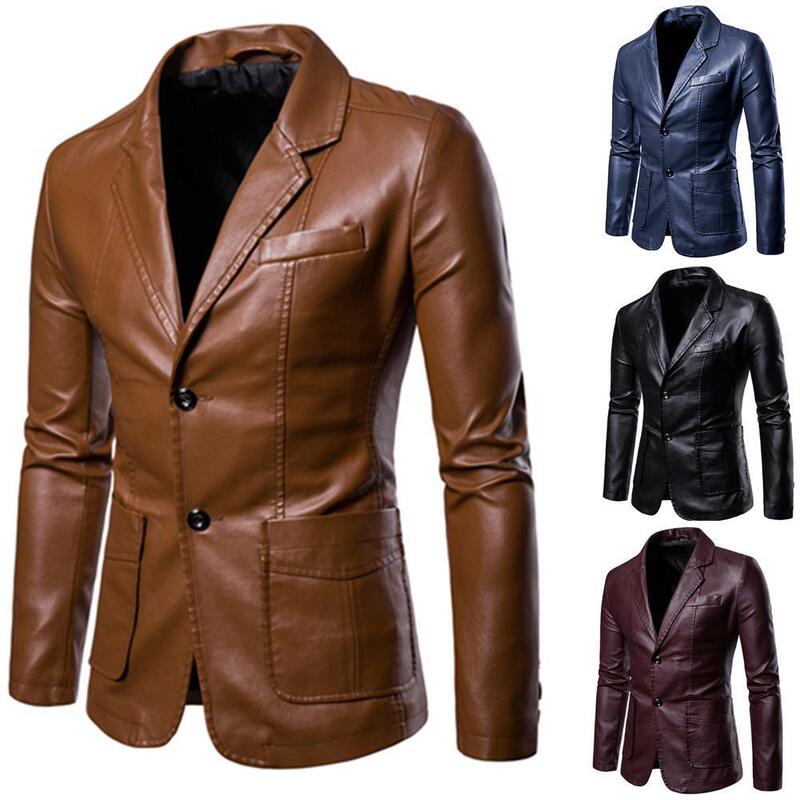 Foreign Trade Amazon 2026 Autumn and Winter New Men's Slim Fit Versatile Pu Blazer Men's Lapel Leather Jacket Men's Coat