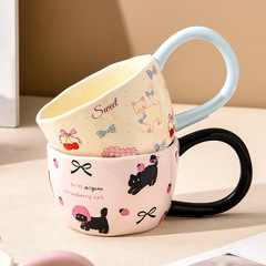 かわいい猫の陶磁器の杯のお土産のコーヒーのマグカップの女子学生の誕生日のプレゼントの長い取っ手のきれいなコップの家庭用