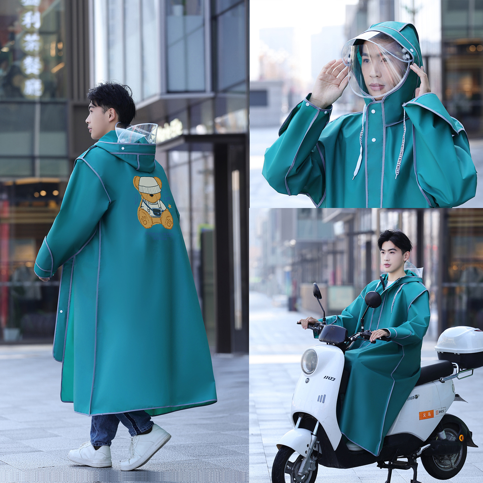 Impermeable adulto hombres y mujeres guantes de moda a prueba de lluvia montando bicicleta de coche eléctrico Cuatro en Uno impermeable de senderismo