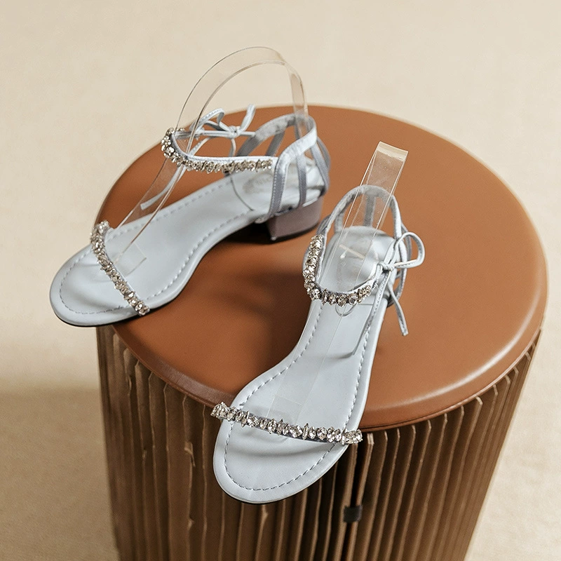 Лето 2023, резиновые сандалии на высоком толстом каблуке со стразами и жемчугом на боковой молнии в корейском стиле, трендовые резиновые сандалии с круглым носком