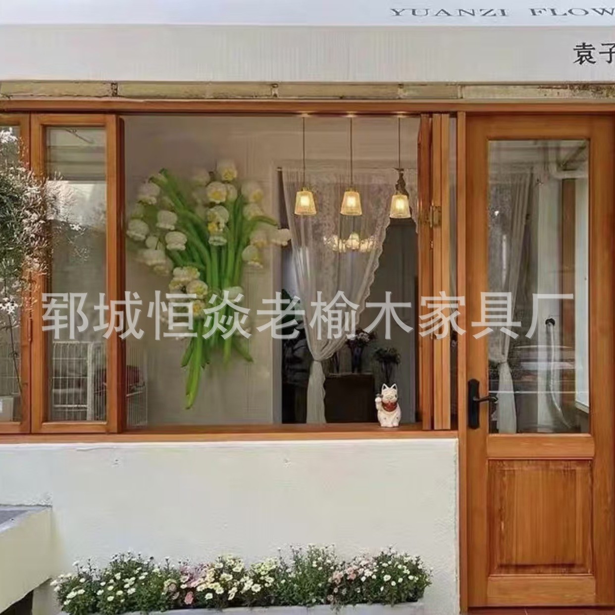 定制实木店铺玻璃复古门窗木质咖啡店服装店上下左右折叠窗原木门