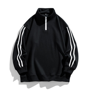 Heavy half zipper men's sweater Spring and Autumn new fashion brand sports loose striped contrast color stand collar pullover sweater men