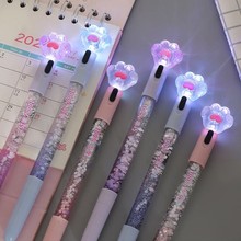 卡通少女心猫爪发光流沙中性笔可爱创意灯笔萌学生文具创意水笔