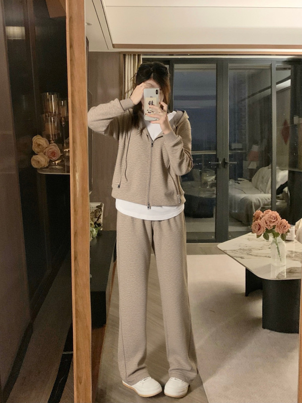 大码女装早秋新款新款假两件上衣显瘦+阔腿裤两件套|undefined