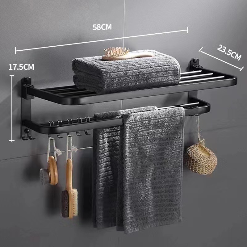 Perforación-libre 304 Acero inoxidable plegable móvil toalla rack Hotel toalla rack nuevo D-tipo de almacenamiento de pared cepillado brillante