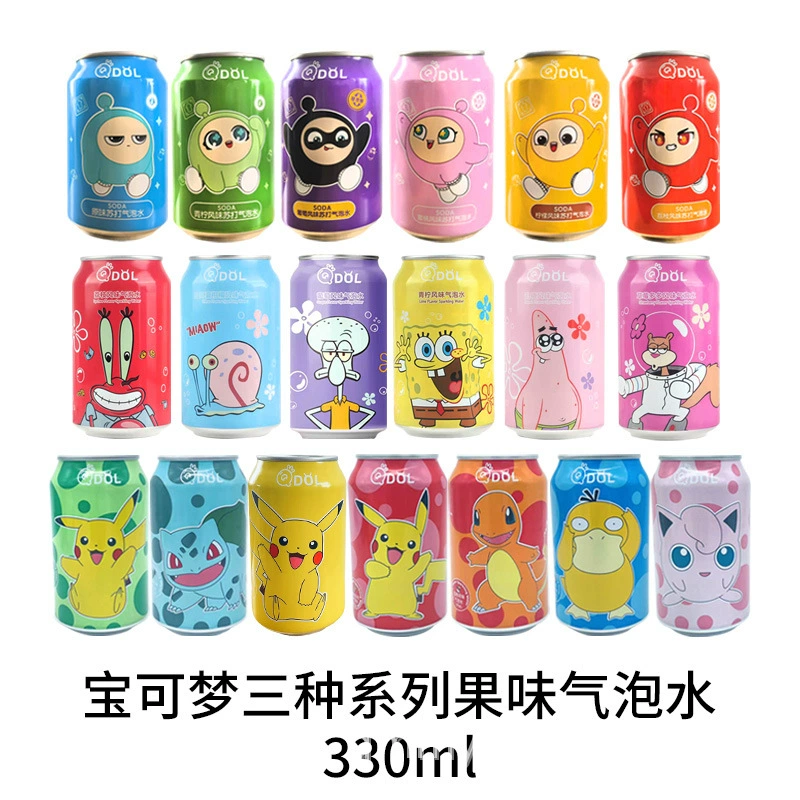QDOL совместный бренд Pokémon SpongeBob Eggman Party Фруктовая газированная вода 330 мл Pikachu Fruity