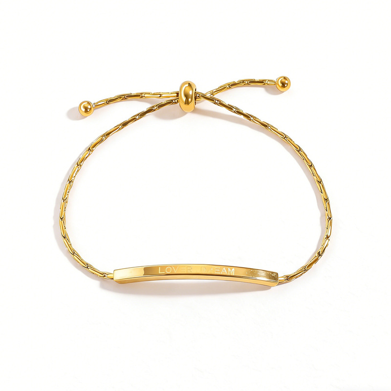 Customizable Titanium Steel 18K Gold Lover Dream Engraved Bracelet, Adjustable Drawstring, Non-Fading Jewelry Wholesale