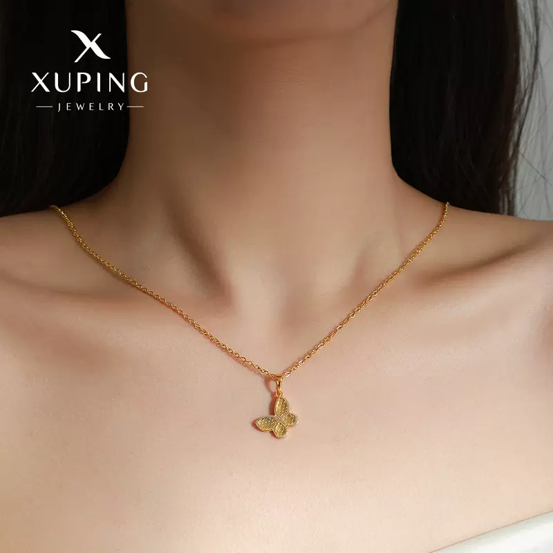 旭平首饰5D工艺镜面蜂窝龙鳞蝴蝶吊坠项链女轻奢高级感镀金项坠