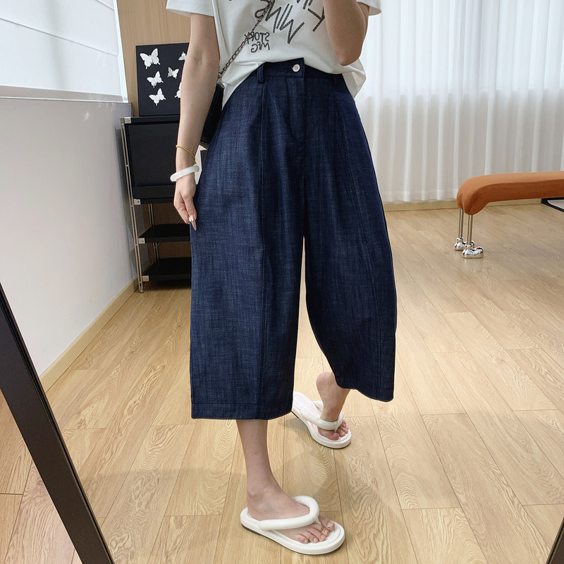 Slimming Balloon Pants That Cover the Body~ Elastic Waist at the Back, Cropped Denim Pants for Women with Pear-Shaped Body, Summer Thin Style H052019