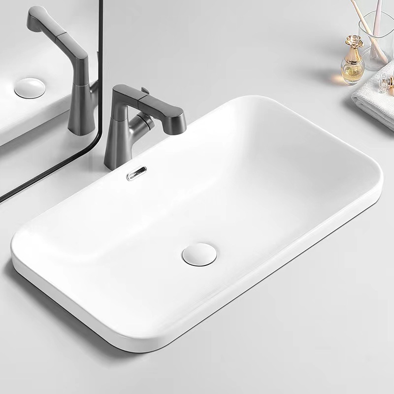 Ultra-thin Side Semi-embedded Central Basin Bathroom Wash Basin Single Basin Ceramic Washbasin Household Large Size Table Basin