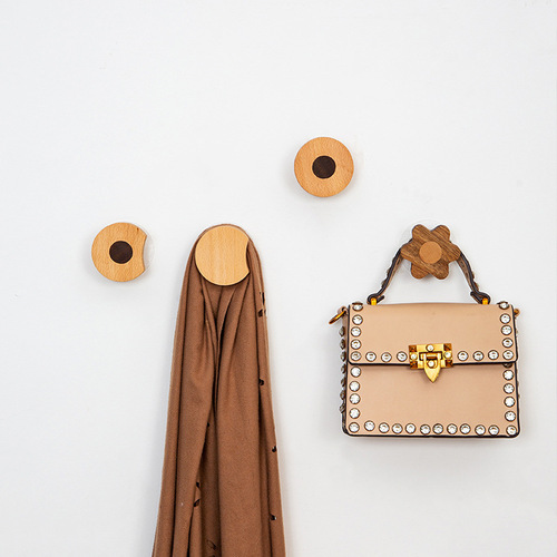 Nordic Wooden Wall Zelkova Cartoon Door Back Hook No Hole Entry Wall Sticky Hook Creative Home Clothes Hook 