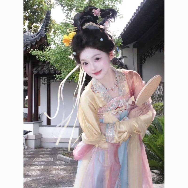 Tang Dynasty-Style Hanfu Qixiong Ruqun for Women, Adult, Heavily Embroidered, Chinese Style, Everyday Spring and Summer Model, Ethereal and Fairy-Like Ancient Costume Dress