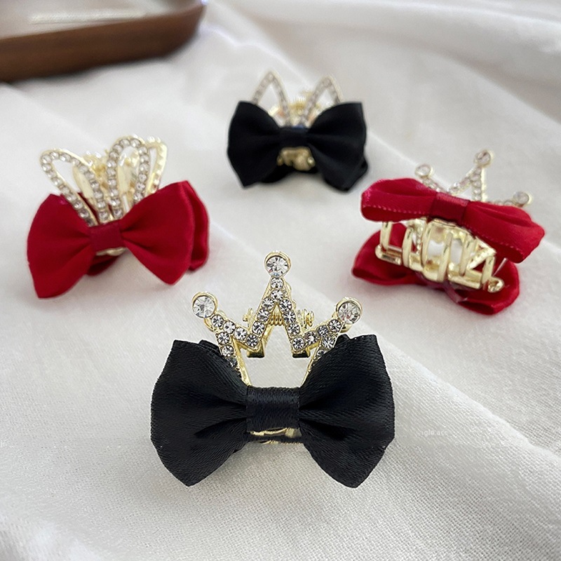 Korean Edition Diamond Hairdressing children High-end gules Two-sided bow trumpet Grip girl Bangs Hairpin