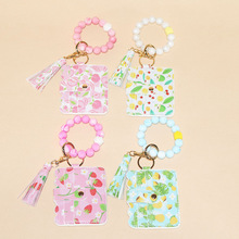 新款跨境硅胶串珠女士手串钥匙扣多层印花卡包拉链零钱包厂家直发