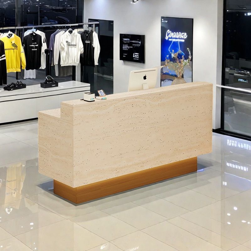 Trendy Modern Lighted Stone-Patterned Cash Register Decoration Upgrade, Ideal Choice for Malls, Imitation Travertine Island Counter