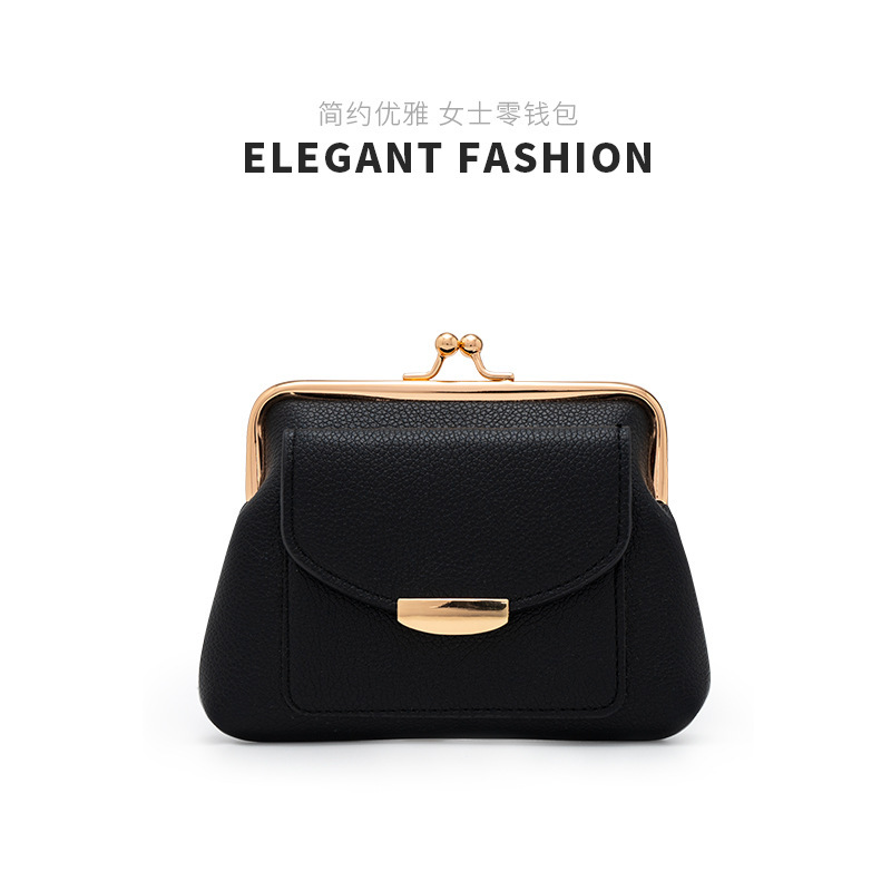 New Litchi Pattern Clip Wallet Short Fashionable Simple Cute Women's Fashion Coin Purse Card Bag Women's Short Batch