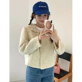 现 鸡蛋家同厂面料 东大门减龄甜美蝴蝶结圆领小香风短外套春