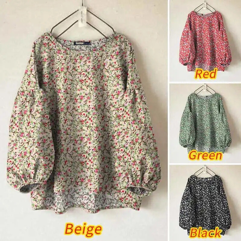 Elegant Women's Floral Shirt 2025 Fashion Lantern Long Sleeve O Collar Bohemian Style Full Print Shirt Top