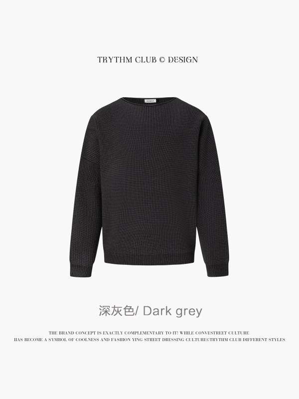 TRYTHMCLUB 老钱风纯色长袖简约套头针织毛衣情侣T恤上衣男女|undefined