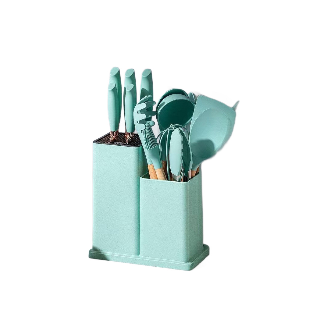19 piezas de cubierta de cocina de silicona conjuntos de cuchillos conjuntos de combinación antideslizante anti-escaldado antiadherente pane con tablero de verduras conjunto de barril al por mayor image 6