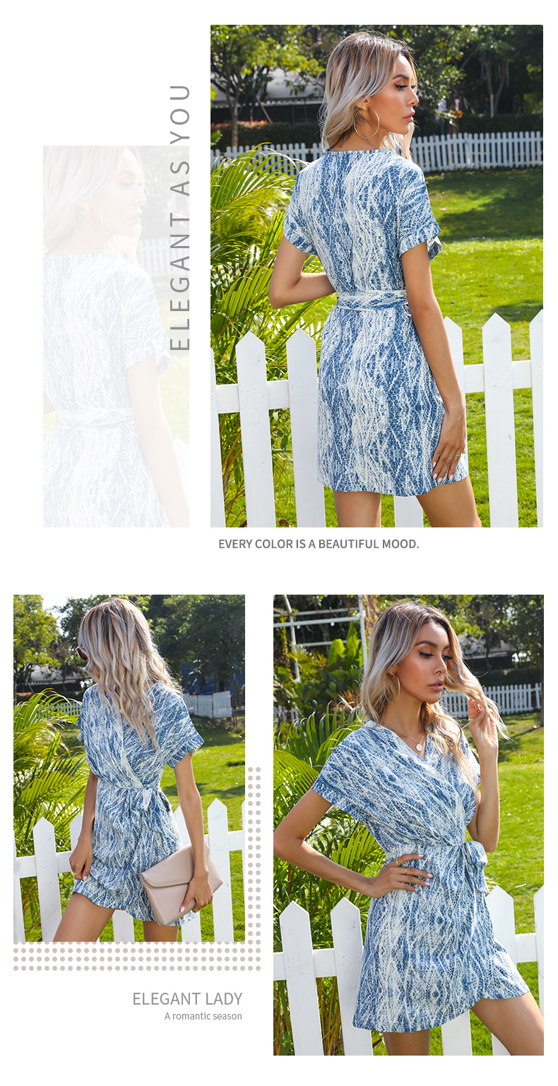 summer new tie-dye v-neck wrap style lace irregular dress NSYYF61461