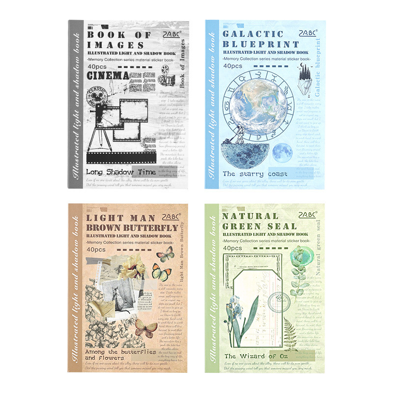 Guía de fotos de luz y sombras, pegatinas retrógradas, cuentas de mano, diarios, materiales de decoración retrógrados, libros de paisaje y papelería de papel