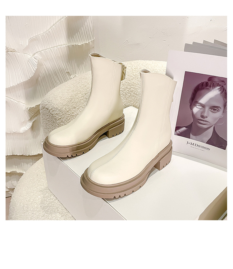 White Ankle Boots For Women Thick Sole Elastic Slim Fit Autumn_voghion.com