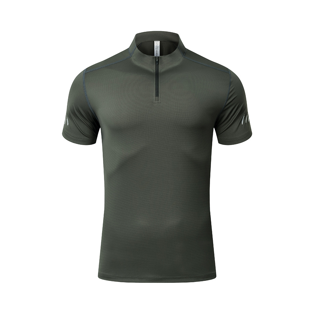 Camiseta para hombre al aire libre verano de secado rápido transpirable casual cuello alto polo de manga corta deportiva media cremallera ropa de secado rápido para hombre