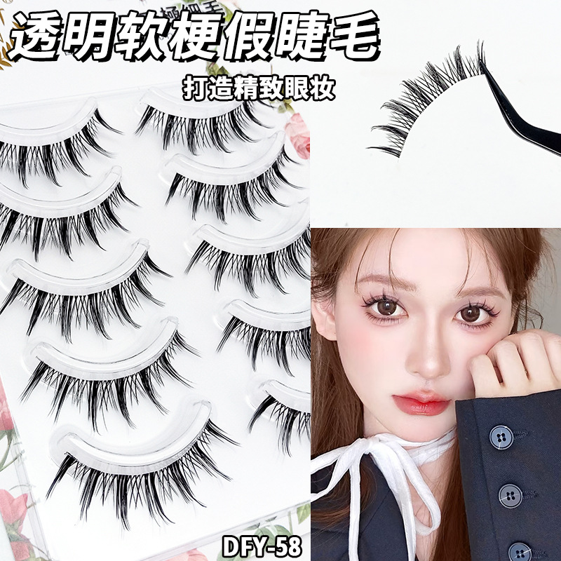 Perezoso ultra-fino tallo transparente curling tufted pestañas postizas naturales pequeño diablo de una sola pieza pestañas novato