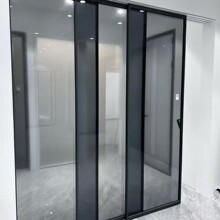 钛镁合金三联动移门开放式厨房通透隔断移门客餐厅极简玻璃隔断门