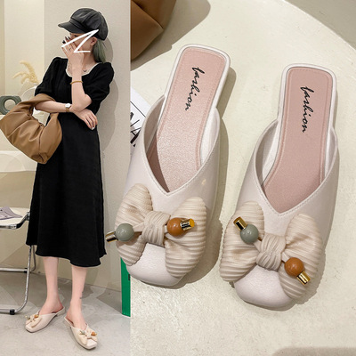 2021韩版新款时尚平底拖鞋 春夏淑女休闲拖鞋 包头舒适外穿半拖鞋|ms