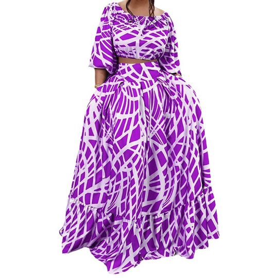 Cross-border 2024 Spring Amazon Large Size Women's Elegant Elegant Printed Cross-border Skirt Fashion Set
