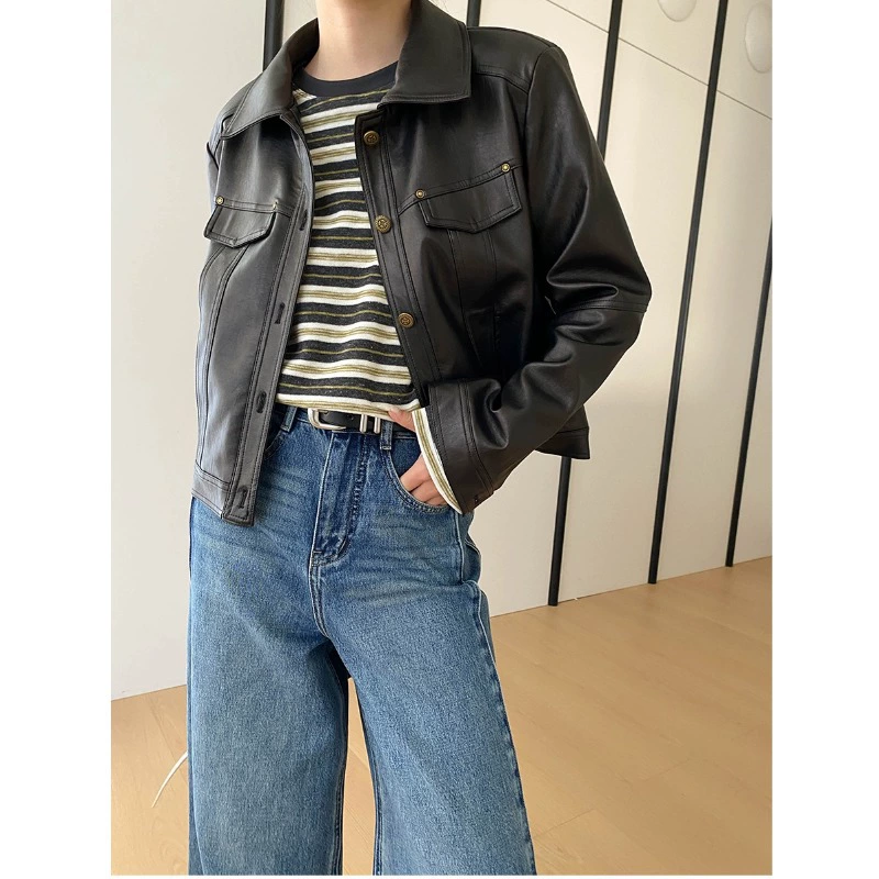 Spring retro polyurethane short jacket, American style